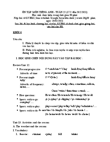 Ôn tập kiến thức môn Tiếng Anh THCS - Tuần 22 - Năm học 2020-2021