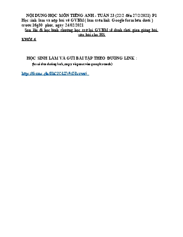 Ôn tập kiến thức môn Tiếng Anh THCS - Tuần 23 - Năm học 2020-2021