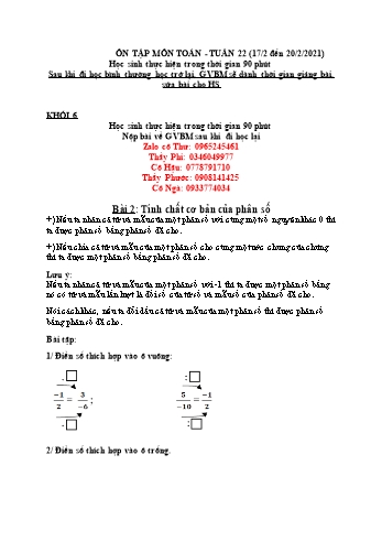 Ôn tập kiến thức môn Toán THCS - Tuần 22 - Năm học 2020-2021