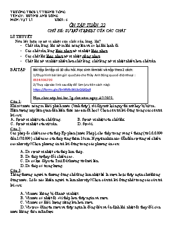 Ôn tập kiến thức môn Vật lí THCS - Tuần 22