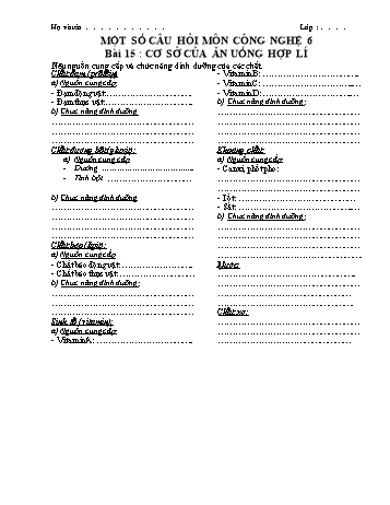 Ôn tập môn Công nghệ Lớp 6 - Bài 15 - 18