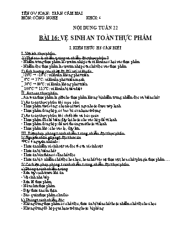 Ôn tập môn Công nghệ Lớp 6 - Tuần 22 - Trần Cẩm Mai