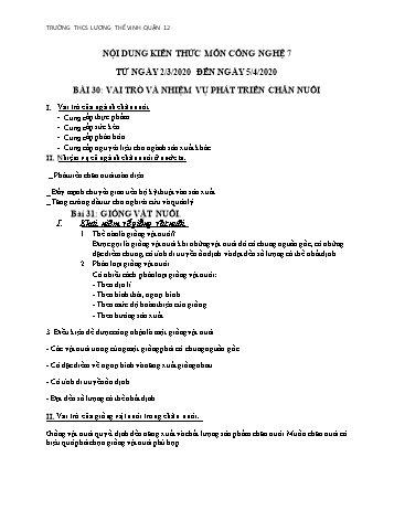 Ôn tập môn Công nghệ Lớp 7 - Bài 30 - 40