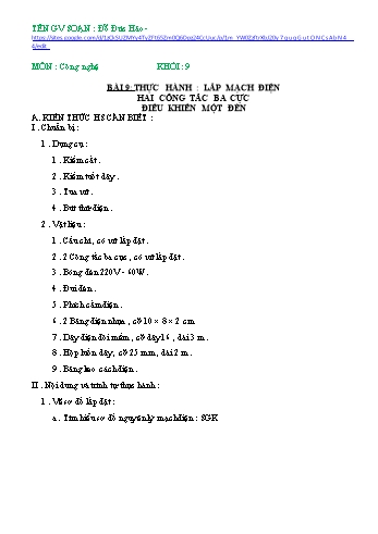 Ôn tập môn Công nghệ Lớp 9 - Bài 9 - Đỗ Đức Hảo