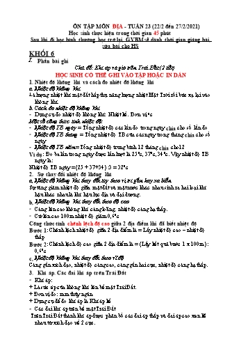 Ôn tập môn Địa lí Lớp 6+7+8+9 - Tuần 23