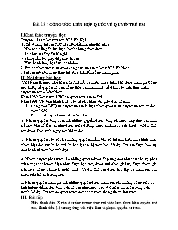 Ôn tập môn Giáo dục công dân Lớp 6 - Bài 12: Công ước liên hợp quốc về quyền trẻ em