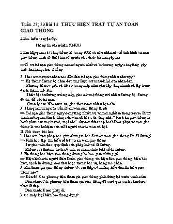 Ôn tập môn Giáo dục công dân Lớp 6 - Bài 14: Thực hiện trật tự an toàn giao thông