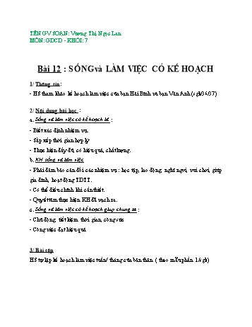 Ôn tập môn Giáo dục công dân Lớp 7 - Bài 12+13+14 - Vương Thị Ngọc Lan