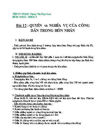 Ôn tập môn Giáo dục công dân Lớp 9 - Bài 12+13+14 - Vương Thị Ngọc Lan