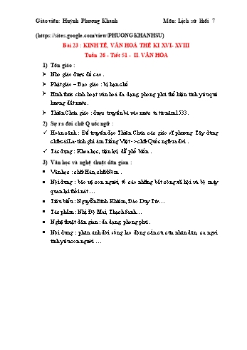 Ôn tập môn Lịch sử Lớp 7 - Tuần 26+27 - Huỳnh Phương Khanh