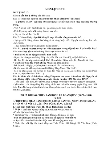 Ôn tập môn Lịch sử Lớp 8 - Bài 24 - 27