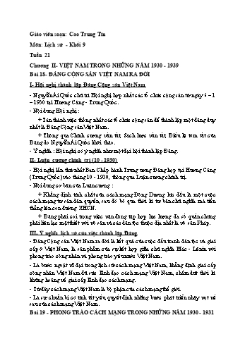 Ôn tập môn Lịch sử Lớp 9 - Tuần 21+22+23 - Cao Trung Tín