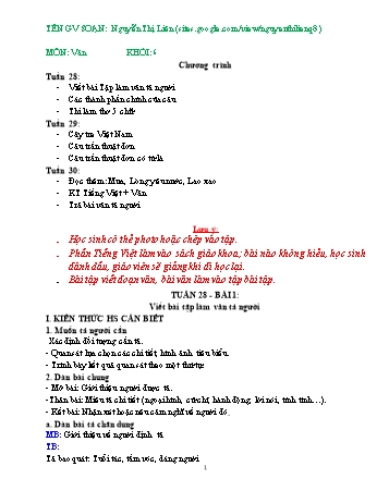 Ôn tập môn Ngữ văn Lớp 6 - Tuần 28+29 - Nguyễn Thị Liên