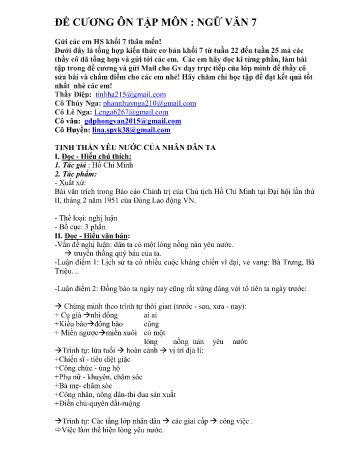 Ôn tập môn Ngữ văn Lớp 7 - Tuần 22 - 25