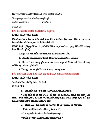 Ôn tập môn Ngữ văn Lớp 7 - Tuần 28 - Lê Thị Thúy Hằng