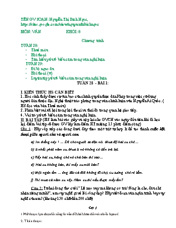 Ôn tập môn Ngữ văn Lớp 8- Tuần 28+29 - Nguyễn Thị Bích Ngọc