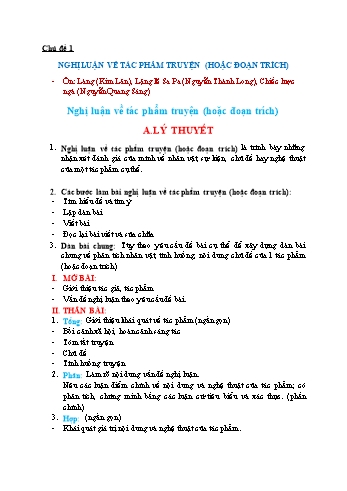 Ôn tập môn Ngữ văn Lớp 9 - Chủ đề 1: Nghị luận về tác phẩm truyện (hoặc đoạn trích)