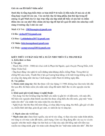 Ôn tập môn Ngữ văn Lớp 9 - Tuần 22 - 25