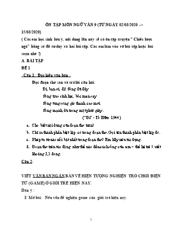 Ôn tập môn Ngữ văn Lớp 9