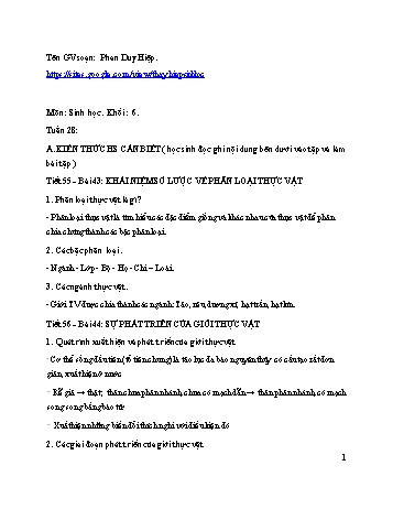 Ôn tập môn Sinh học Lớp 6 - Tuần 28-30