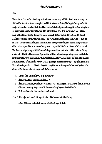 Ôn tập môn Sinh học Lớp 7