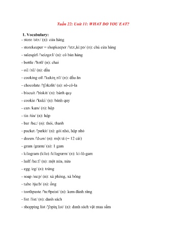 Ôn tập môn Tiếng Anh Lớp 6 - Unit 11: What đo you eat?