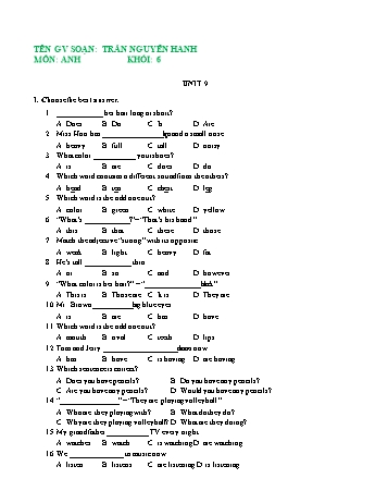 Ôn tập môn Tiếng Anh Lớp 6 - Unit 9+10 - Trần Nguyễn Hanh
