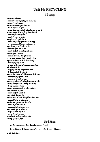 Ôn tập môn Tiếng Anh Lớp 8 - Unit 10: Recycling