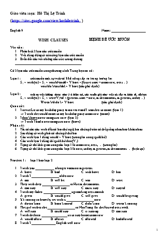 Ôn tập môn Tiếng Anh Lớp 9 - Bài: Mệnh đề ước muốn - Hồ Thị Lệ Trinh