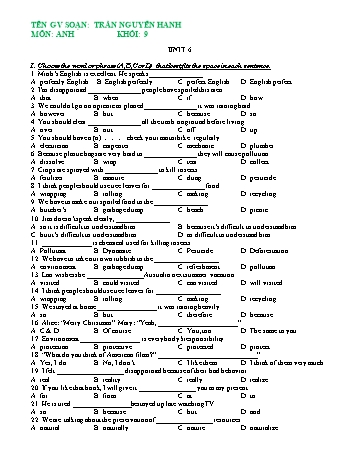 Ôn tập môn Tiếng Anh Lớp 9 - Unit 6+7 - Trần Nguyễn Hanh