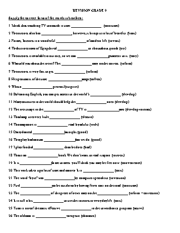 Ôn tập môn Tiếng Anh Lớp 9