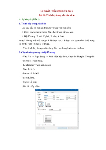 Ôn tập môn Tin học Lớp 6 - Bài 18: Ôn tập trang văn bản và in