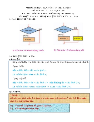Ôn tập môn Tin học Lớp 8 - Bài thực hành 4: Sử dụng lệnh điều kiện If ... then ..