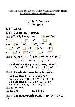 Ôn tập môn Toán Lớp 6 - Chủ đề: Số nguyên và các phép tính của nó - Ôn tập hình học
