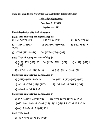 Ôn tập môn Toán Lớp 6 - Tuần 15 - Năm học 2020-2021