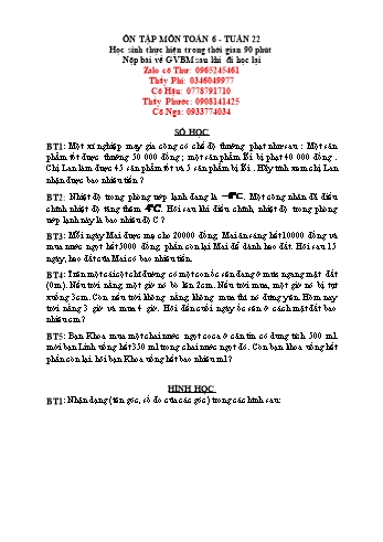 Ôn tập môn Toán Lớp 6 - Tuần 22