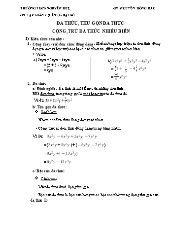Ôn tập môn Toán Lớp 7 - Lần 5 - Trường THCS Nguyễn Huệ