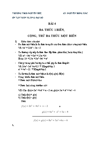 Ôn tập môn Toán Lớp 7 - Lần 6 - Trường THCS Nguyễn Huệ