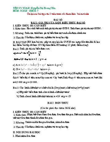 Ôn tập môn Toán Lớp 7 - Nguyễn Thị Hoàng Yến