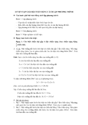 Ôn tập môn Toán Lớp 8 - Bài: Luyện tập giải bài toán bằng cách lập phương trình Ôn tập môn Toán Lớp 8 - Bài: Luyện tập giải bài toán bằng cách lập phương trình