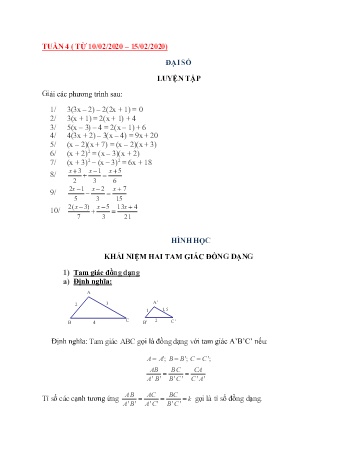 Ôn tập môn Toán Lớp 8 - Tuần 4