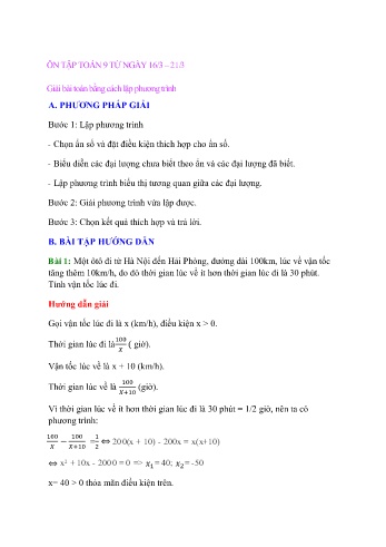 Ôn tập môn Toán Lớp 9 - Bài: Giải toán bằng cách lập phương trình