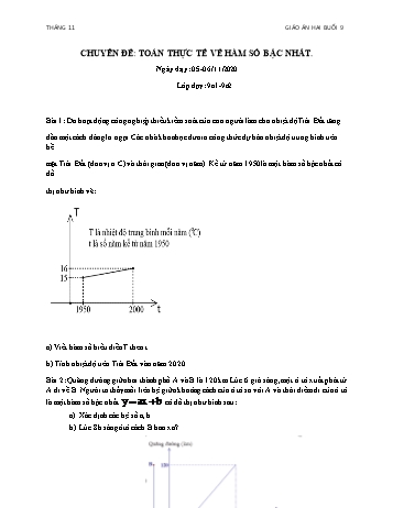 Ôn tập môn Toán Lớp 9 - Chuyên đề: Toán thực tế về hàm số bậc nhất - Năm học 2020-2021