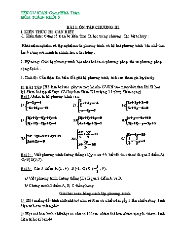 Ôn tập môn Toán Lớp 9 - Giang Minh Thiện Ôn tập môn Toán Lớp 9 - Giang Minh Thiện