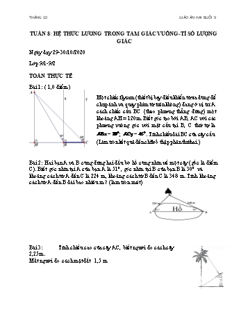 Ôn tập môn Toán Lớp 9 - Tuần 8 - Năm học 2020-2021