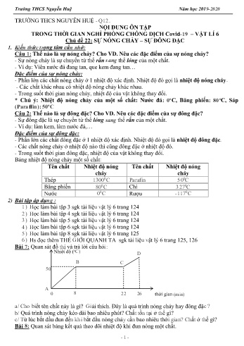 Ôn tập môn Vật lí Lớp 6 - Chủ đề 22: Sự nóng chảy - Sự đông đặc - Trường THCS Nguyễn Huệ - Năm học 2019-2020