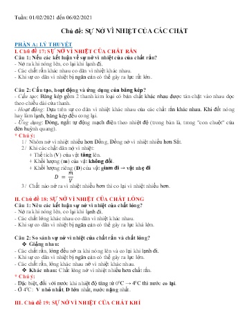 Ôn tập môn Vật lí Lớp 6 - Chủ đề: Sự nở vì nhiệt của các chất - Năm học 2020-2021