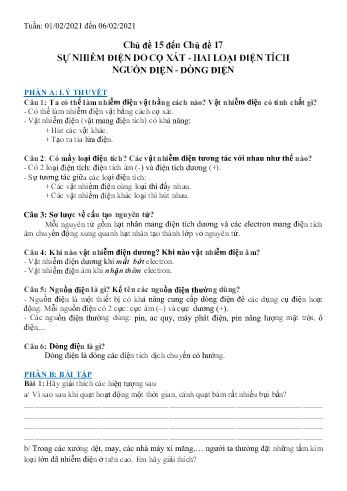 Ôn tập môn Vật lí Lớp 7 - Chủ đề 15+16+17 - Năm học 2020-2021