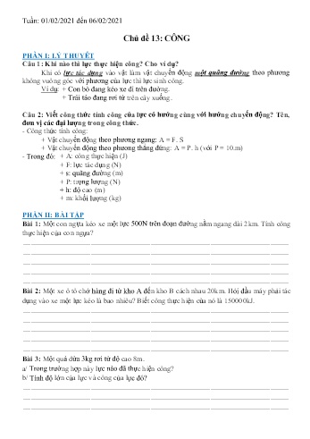 Ôn tập môn Vật lí Lớp 8 - Chủ đề 13+14+15 - Năm học 2020-2021