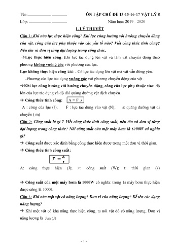 Ôn tập môn Vật lí Lớp 8 - Chủ đề 13+15+16+17